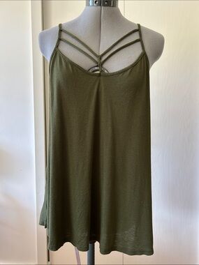 Vanity Strappy Olive Green Women's Criss Cross Tank Top Large Y2K